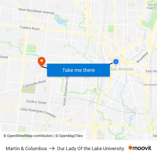 Martin & Columbus to Our Lady Of the Lake University map