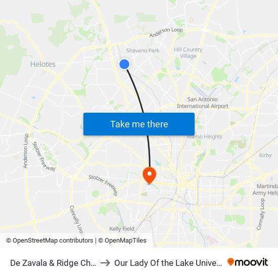 De Zavala & Ridge Chase to Our Lady Of the Lake University map