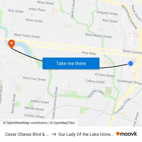 Cesar Chavez Blvd & Frio to Our Lady Of the Lake University map