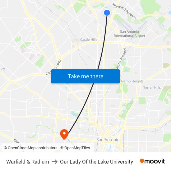 Warfield & Radium to Our Lady Of the Lake University map