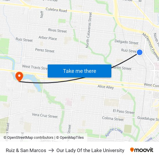 Ruiz & San Marcos to Our Lady Of the Lake University map