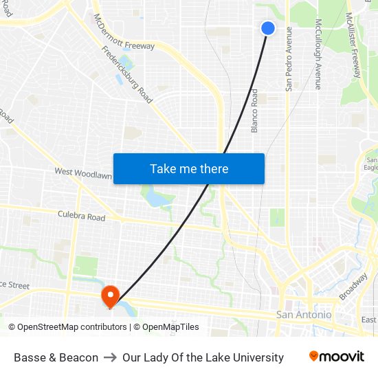 Basse & Beacon to Our Lady Of the Lake University map