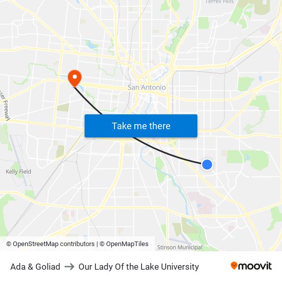 Ada & Goliad to Our Lady Of the Lake University map