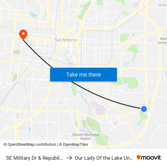 SE Military Dr & Republic Pkwy to Our Lady Of the Lake University map