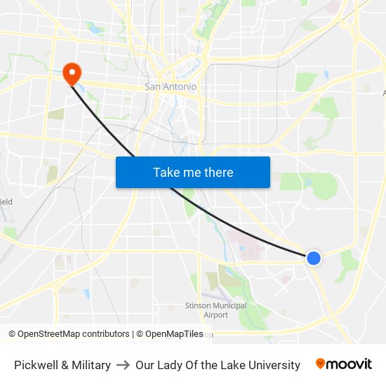 Pickwell & Military to Our Lady Of the Lake University map