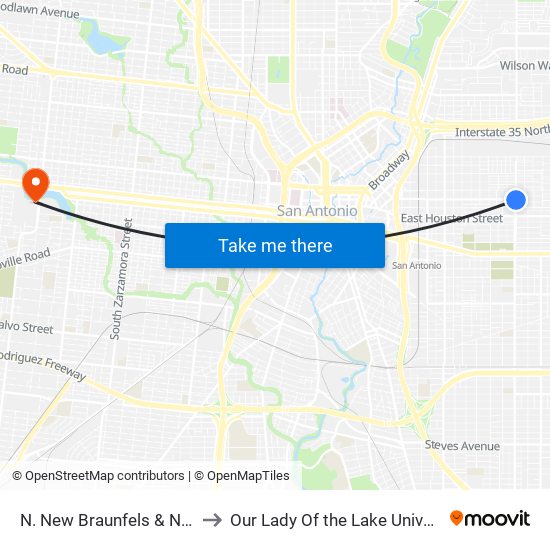 N. New Braunfels & Nolan to Our Lady Of the Lake University map