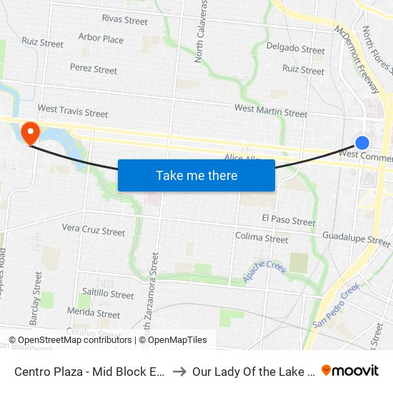 Centro Plaza - Mid Block East (Stop D) to Our Lady Of the Lake University map