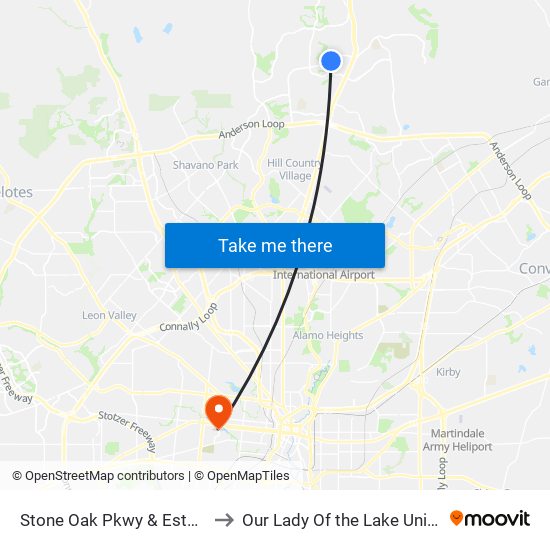 Stone Oak Pkwy & Estate Hill to Our Lady Of the Lake University map