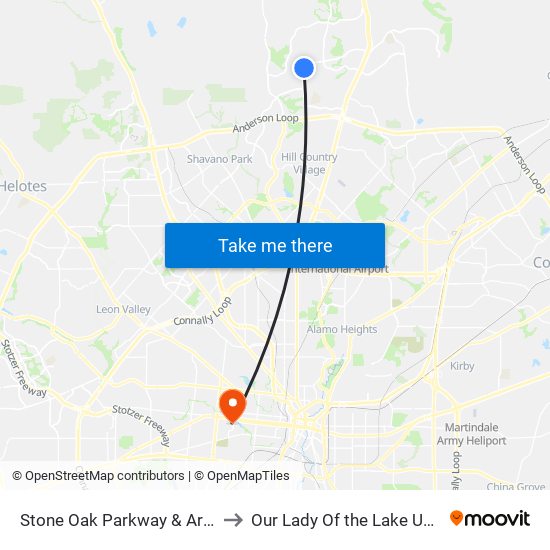 Stone Oak Parkway & Arrow Hill to Our Lady Of the Lake University map