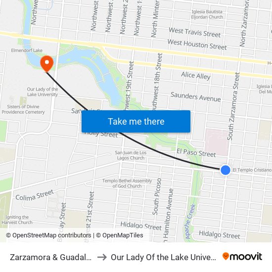 Zarzamora & Guadalupe to Our Lady Of the Lake University map