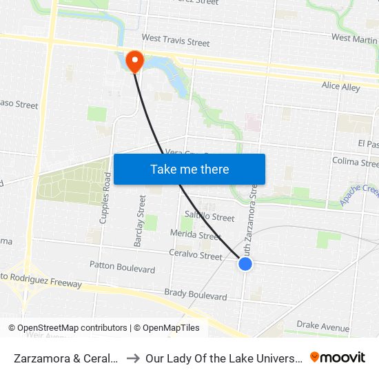 Zarzamora & Ceralvo to Our Lady Of the Lake University map