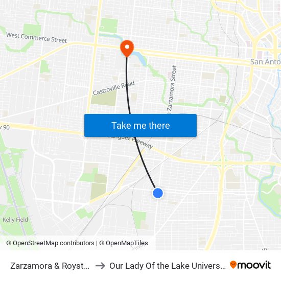 Zarzamora & Royston to Our Lady Of the Lake University map