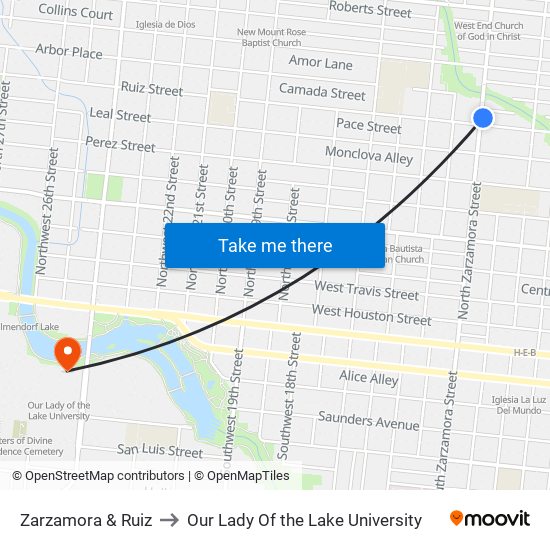 Zarzamora & Ruiz to Our Lady Of the Lake University map