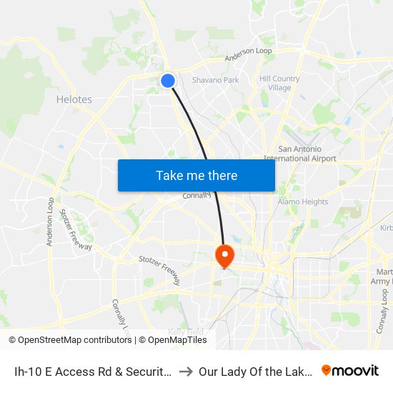 Ih-10 E Access Rd & Security Service Pkwy to Our Lady Of the Lake University map