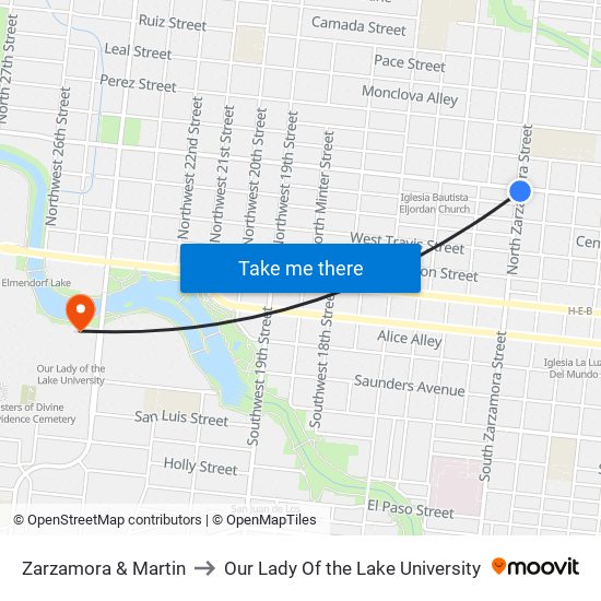 Zarzamora & Martin to Our Lady Of the Lake University map