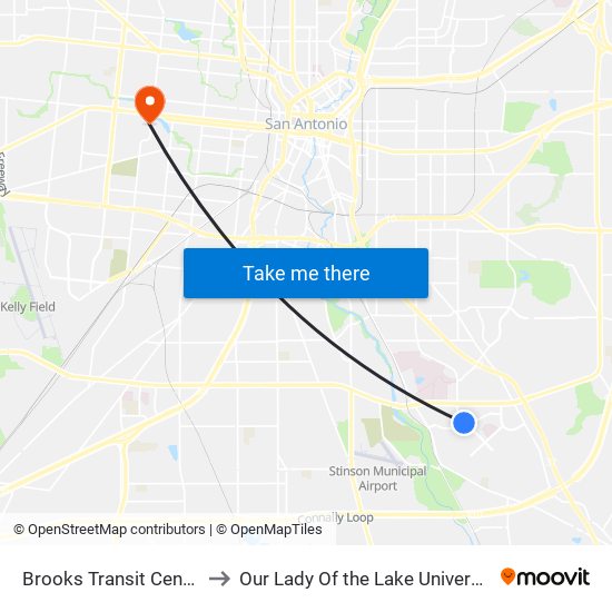 Brooks Transit Center to Our Lady Of the Lake University map