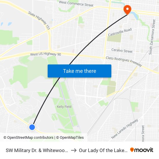 SW Military Dr. & Whitewood (Near Side) to Our Lady Of the Lake University map