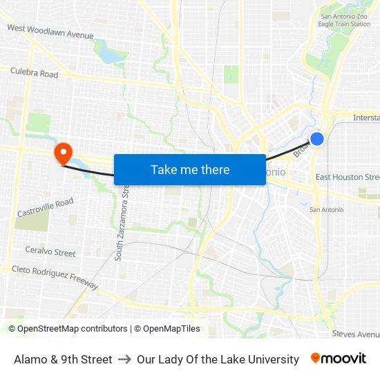 Alamo & 9th Street to Our Lady Of the Lake University map