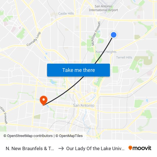 N. New Braunfels & Tophill to Our Lady Of the Lake University map