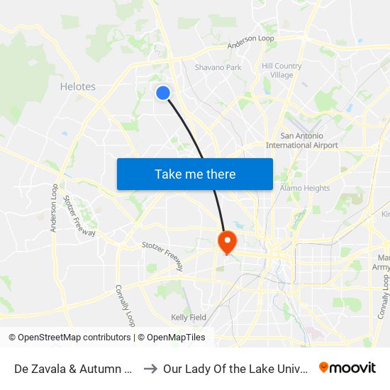 De Zavala & Autumn Vista to Our Lady Of the Lake University map