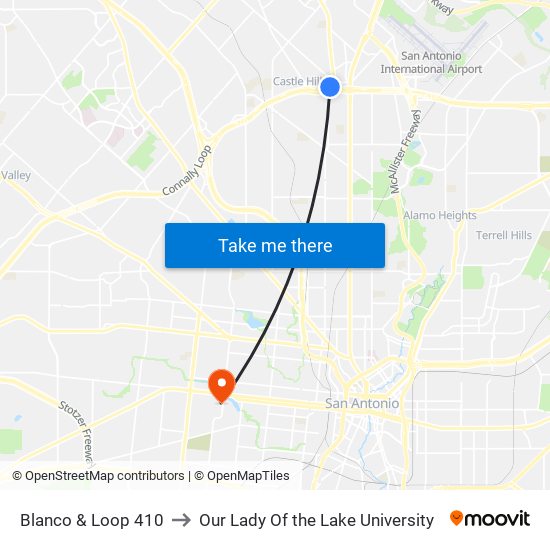 Blanco & Loop 410 to Our Lady Of the Lake University map