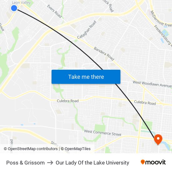 Poss & Grissom to Our Lady Of the Lake University map