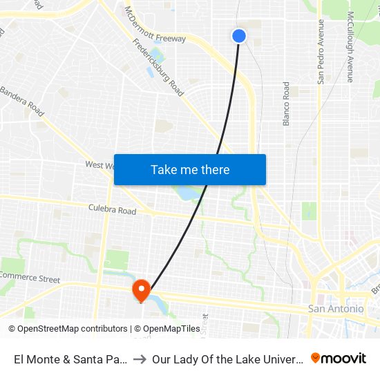 El Monte & Santa Paula to Our Lady Of the Lake University map