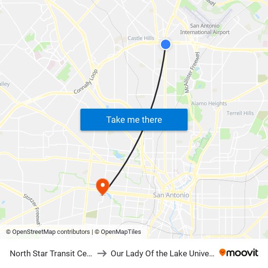 North Star Transit Center to Our Lady Of the Lake University map