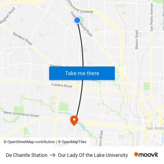 De Chantle Station to Our Lady Of the Lake University map