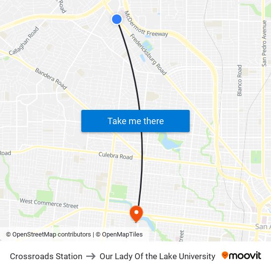Crossroads Station to Our Lady Of the Lake University map