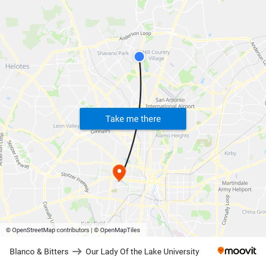 Blanco & Bitters to Our Lady Of the Lake University map