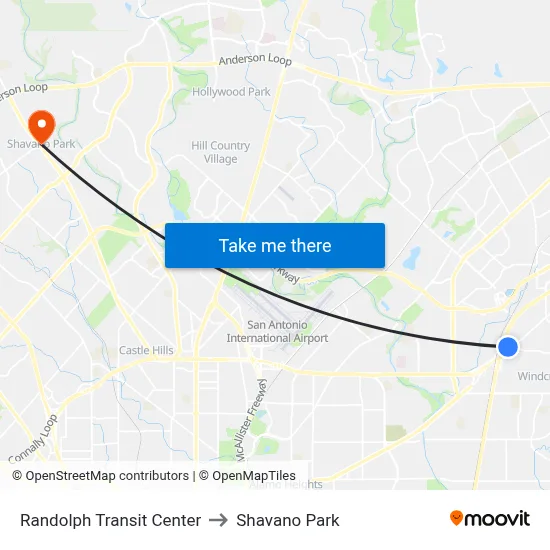 Randolph Transit Center to Shavano Park map