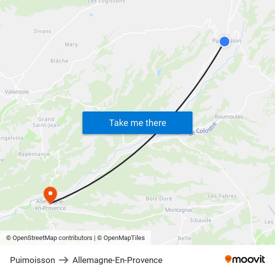 Puimoisson to Allemagne-En-Provence map