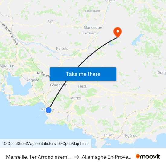 Marseille, 1er Arrondissement to Allemagne-En-Provence map