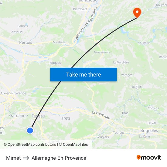 Mimet to Allemagne-En-Provence map