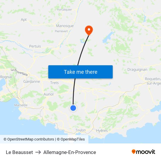 Le Beausset to Allemagne-En-Provence map