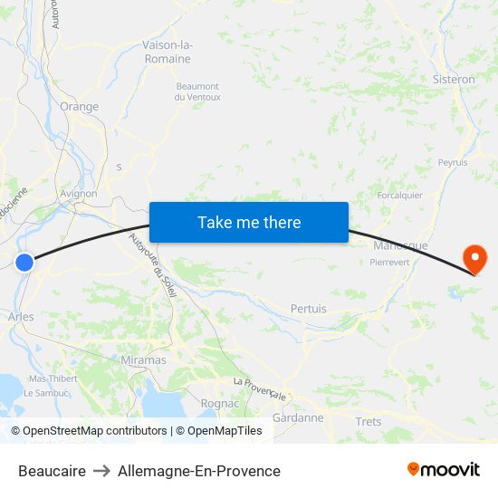 Beaucaire to Allemagne-En-Provence map