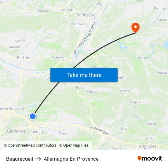 Beaurecueil to Allemagne-En-Provence map