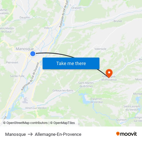 Manosque to Allemagne-En-Provence map