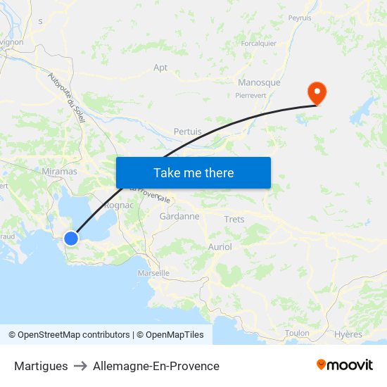 Martigues to Allemagne-En-Provence map