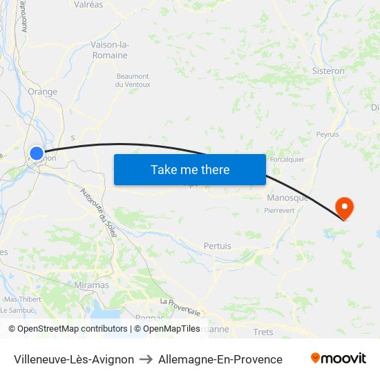 Villeneuve-Lès-Avignon to Allemagne-En-Provence map