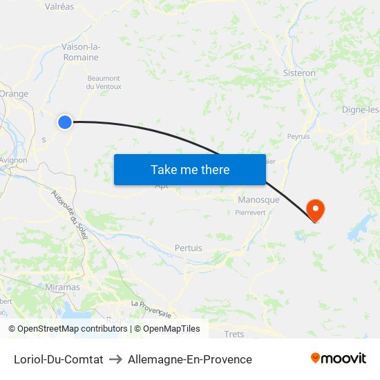 Loriol-Du-Comtat to Allemagne-En-Provence map