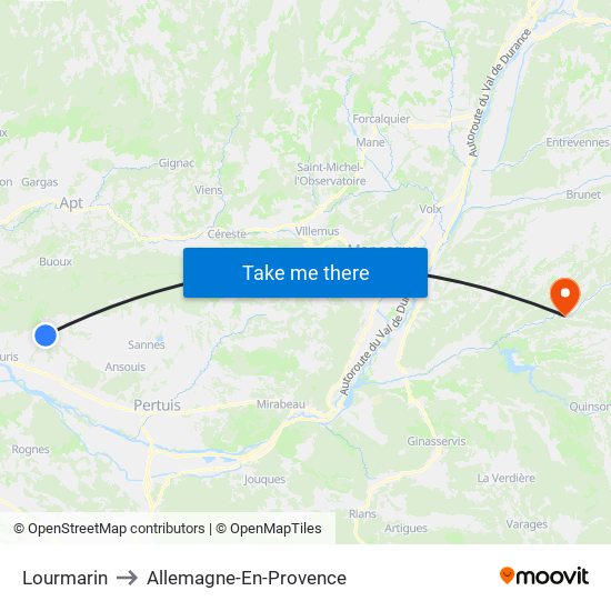 Lourmarin to Allemagne-En-Provence map