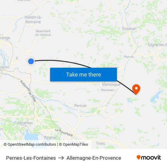 Pernes-Les-Fontaines to Allemagne-En-Provence map
