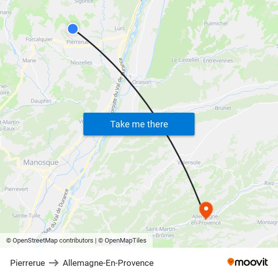 Pierrerue to Allemagne-En-Provence map