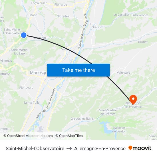 Saint-Michel-L'Observatoire to Allemagne-En-Provence map