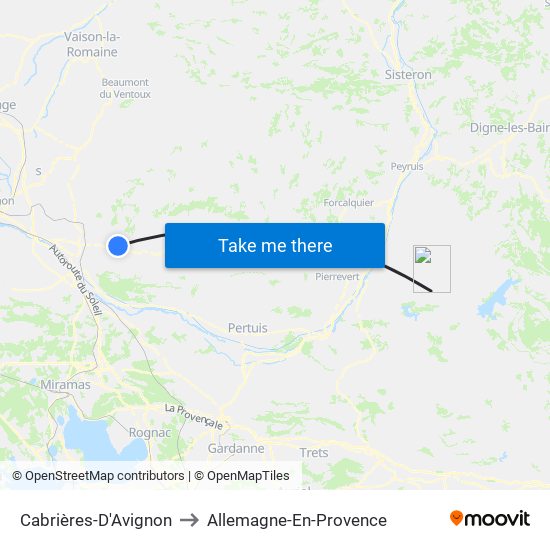 Cabrières-D'Avignon to Allemagne-En-Provence map