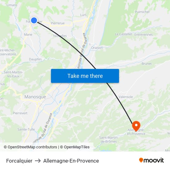 Forcalquier to Allemagne-En-Provence map