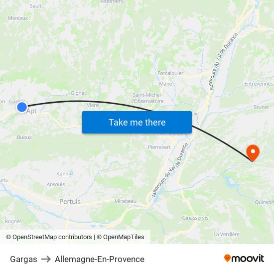 Gargas to Allemagne-En-Provence map
