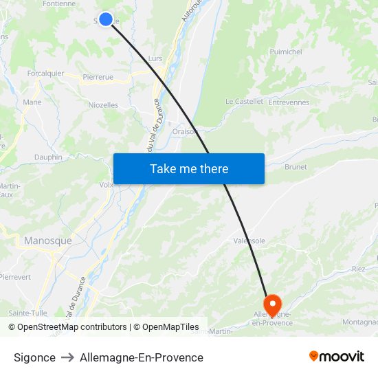 Sigonce to Allemagne-En-Provence map